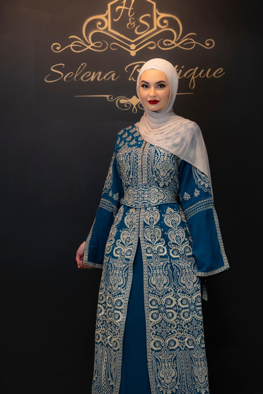 Blue and gold abaya