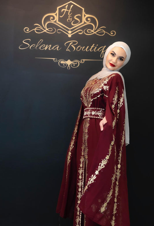 Red and gold abaya
